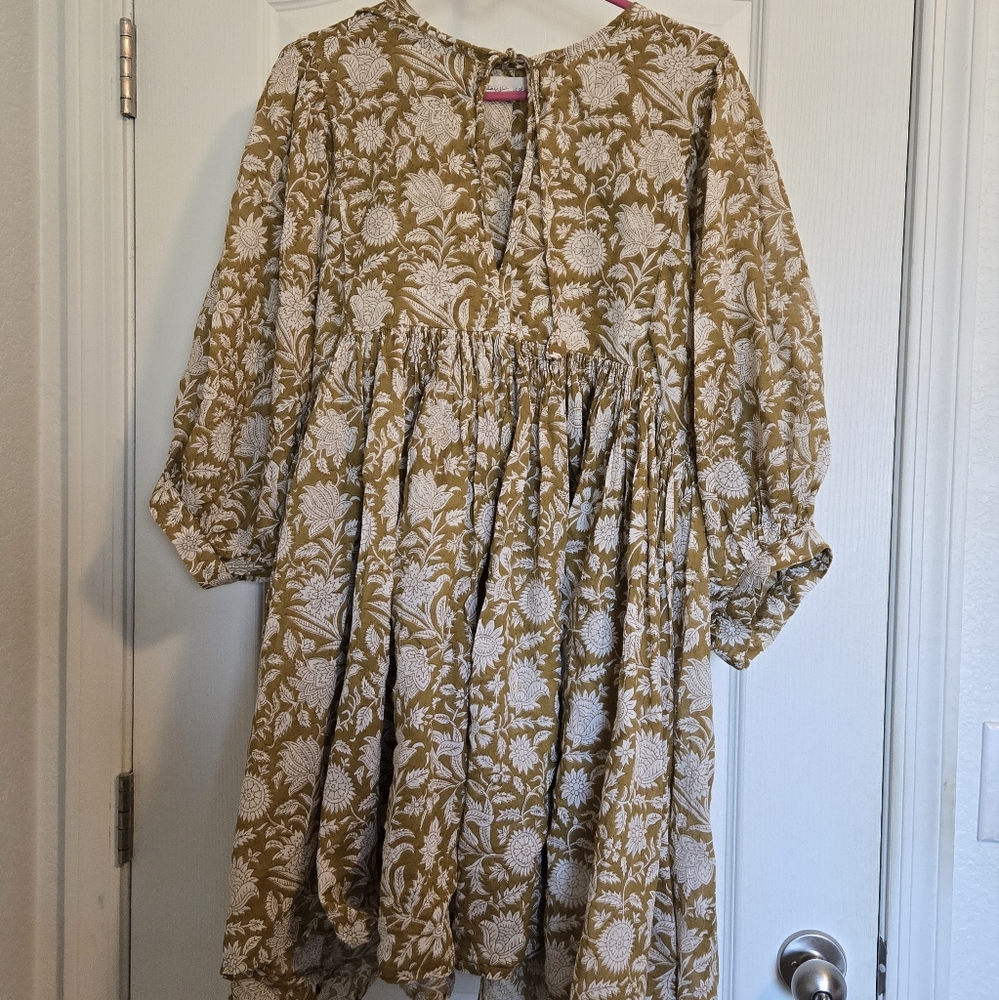 Daughters of India Mustard and White Floral Mini Dress